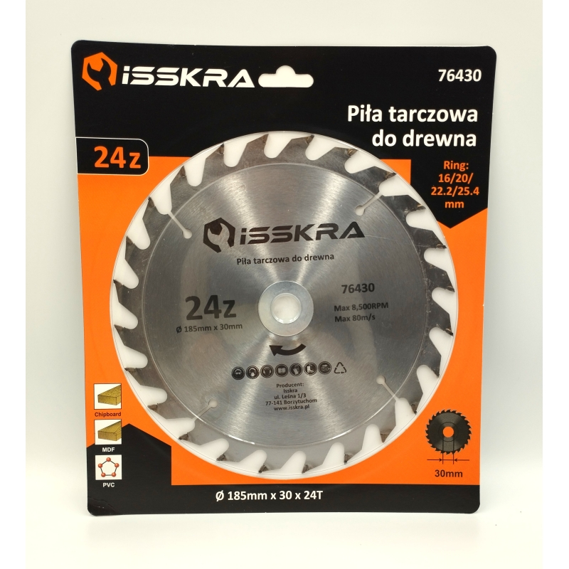 Piła tarczowa do drewna 185/30 x 40 z ISSKRA