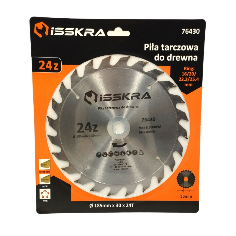 Piła tarczowa do drewna 185/30 x 24 z ISSKRA